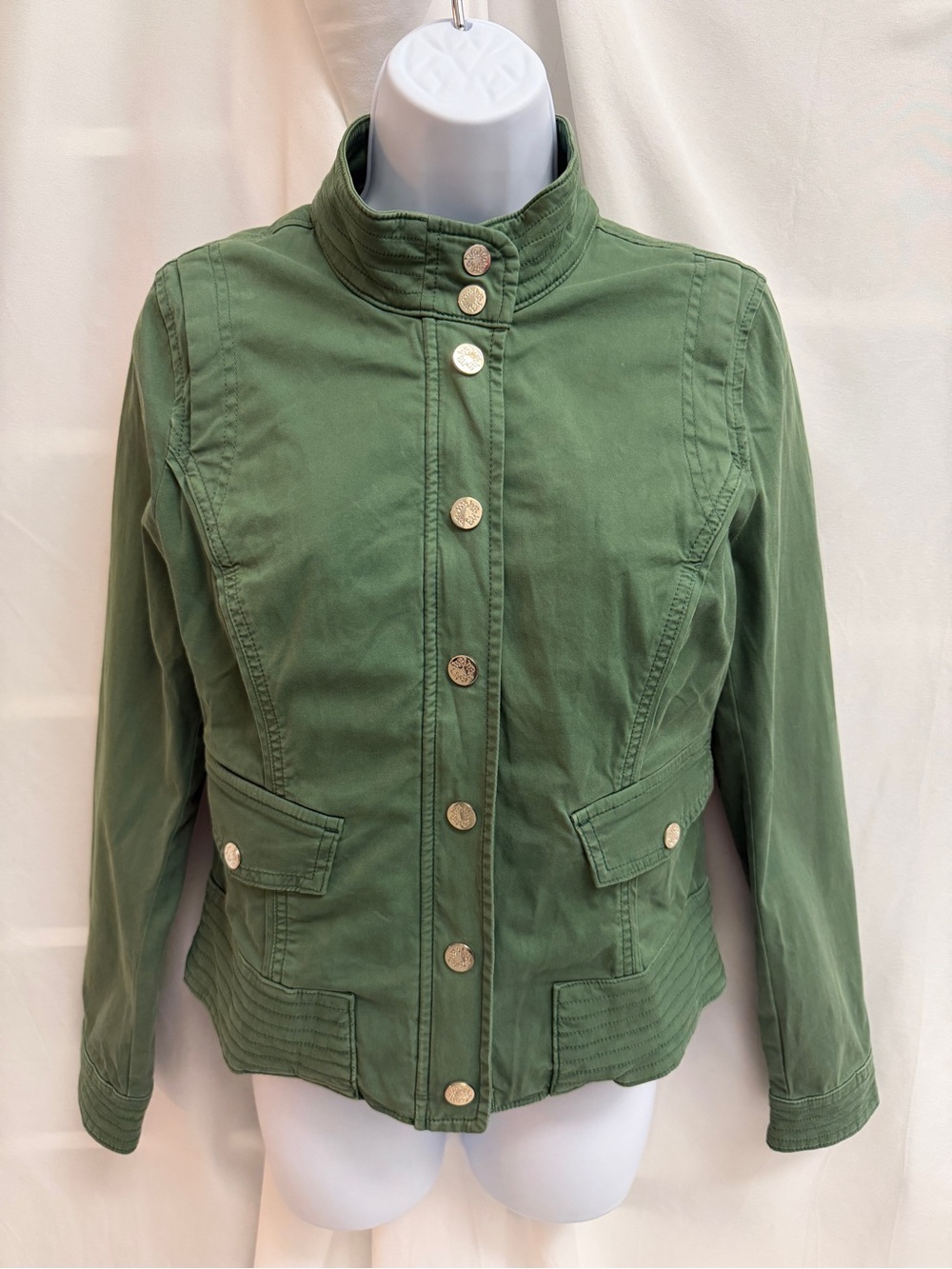 White House Black Market Green Lace Up Corset Back Military Utility Jacket Sz 6